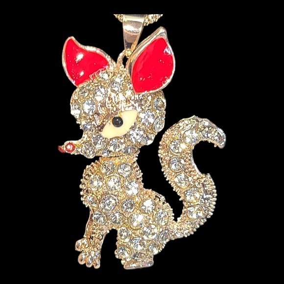 Gold Tone Rhinestone 3D Fox Articulated‎ Pendant Necklace 28" - Picture 6 of 7